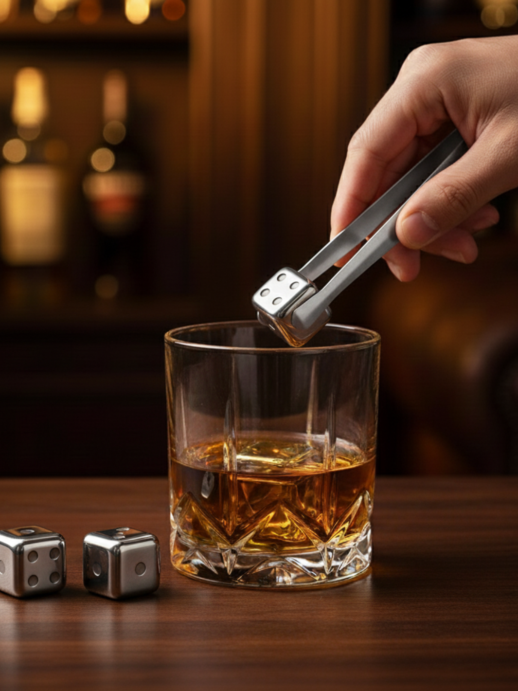 Pierres à Whisky <br> - DÉS ARGENTÉS - <br> Acier Inoxydable