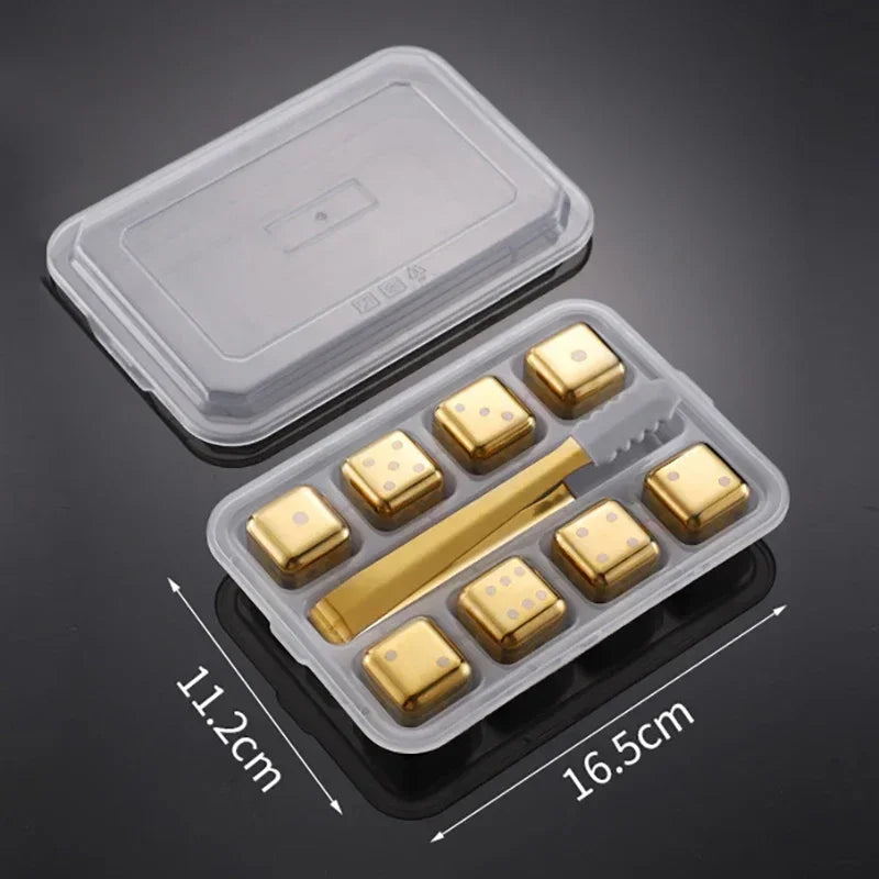 Pierres à Whisky <br> - DÉS DORÉS - <br> Acier Inoxydable