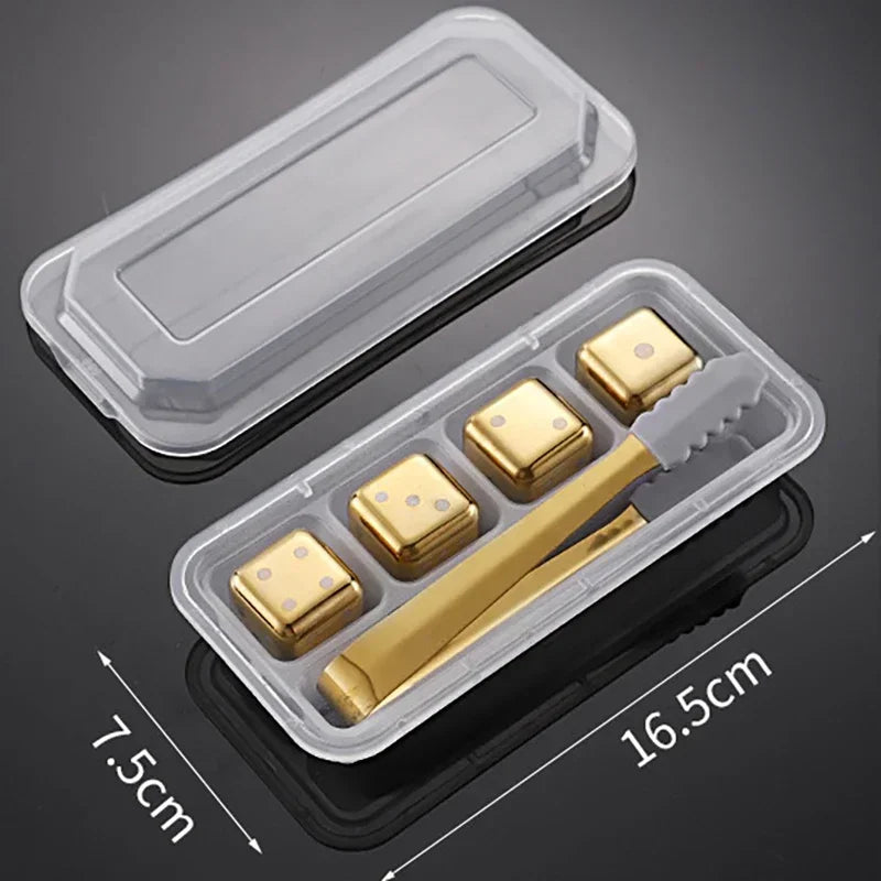 Pierres à Whisky <br> - DÉS DORÉS - <br> Acier Inoxydable